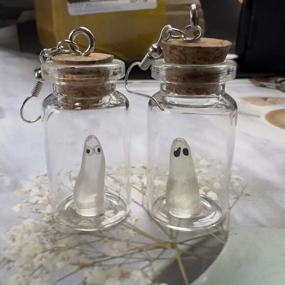 NWT Glow-in-the-Dark Ghost Glass Bottle Earrings - Picture 1 of 3